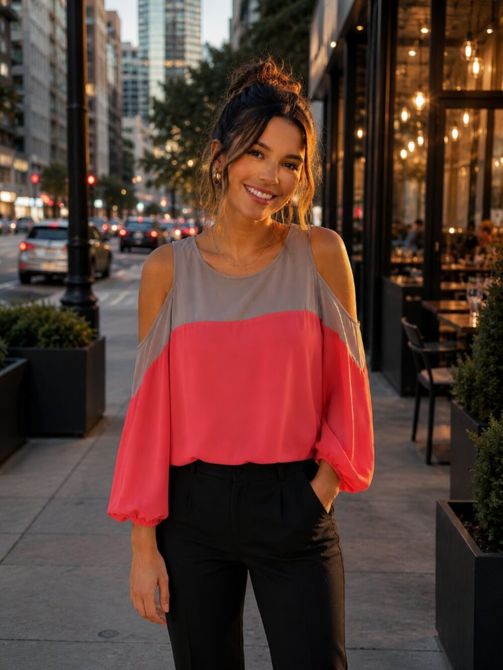 BCBG MaxAzira Dolman Cold Shoulder Blouse SZ S Coquette